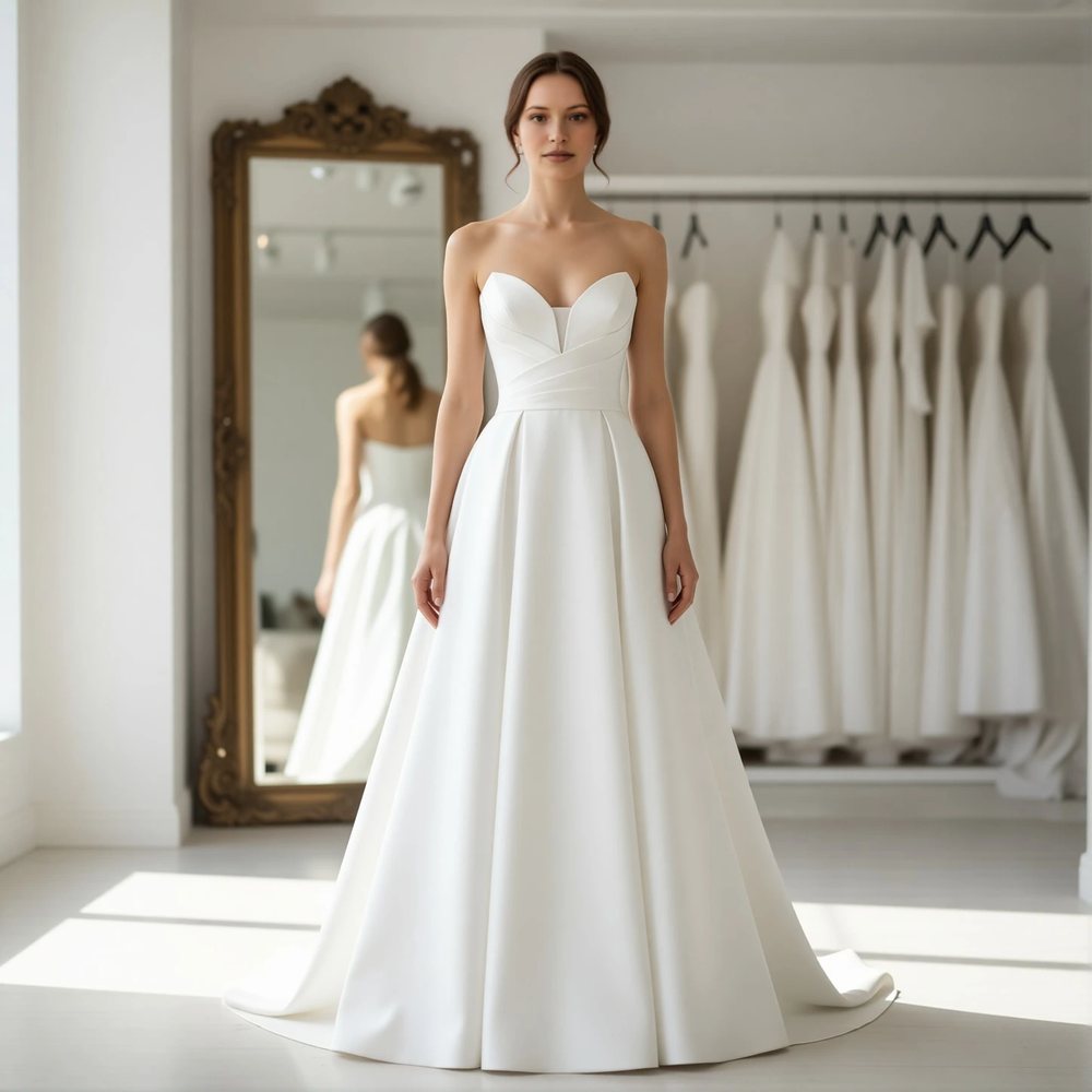 Minimalist Mikado A-line with a V-neckline