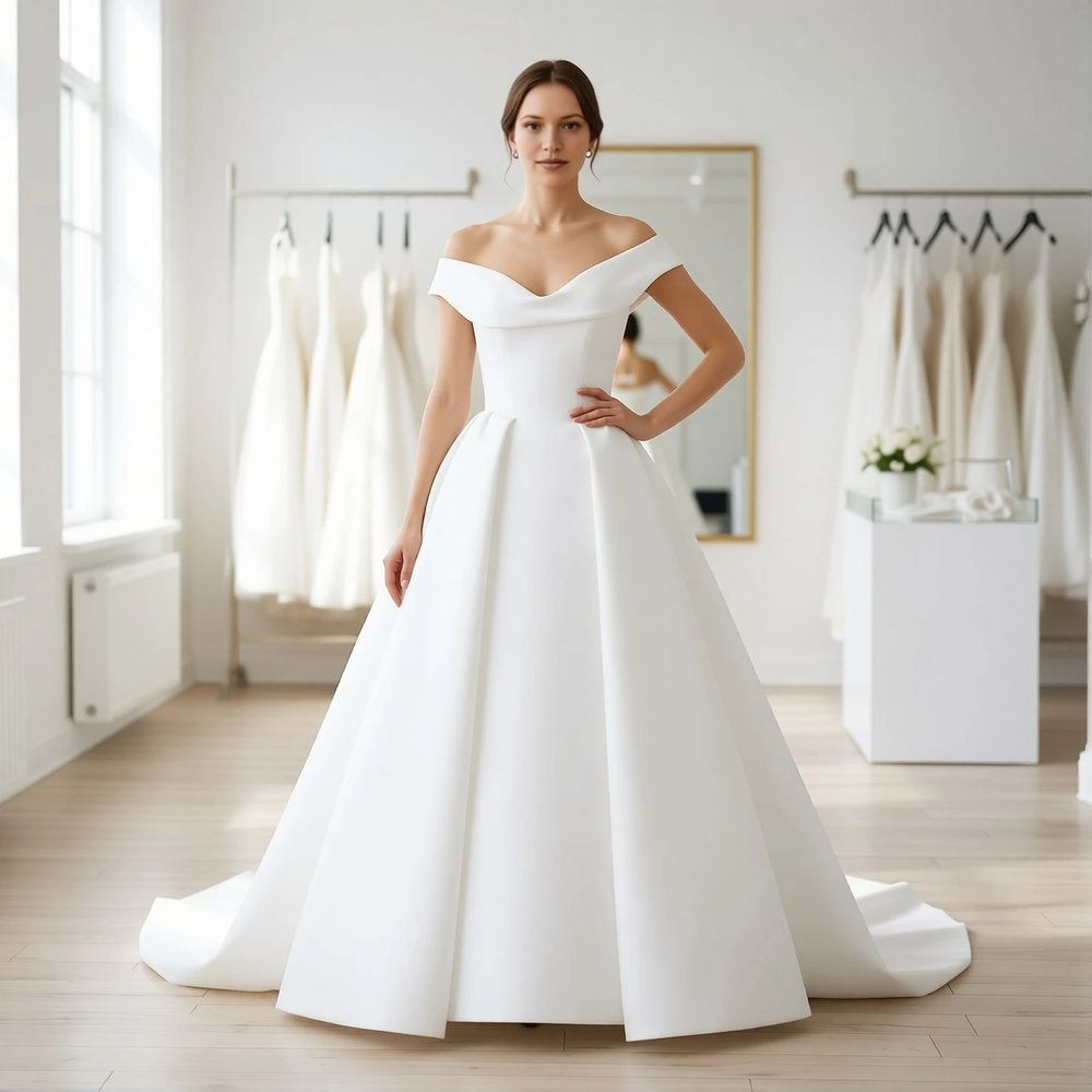 Classic Mikado Ballgown with an off-the-shoulder neckline