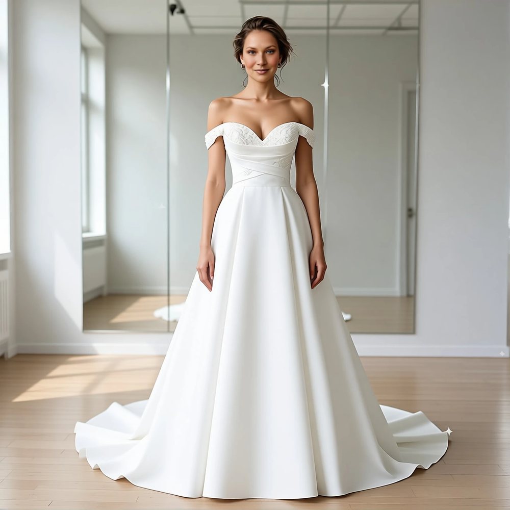Romantic Organza Ballgown with an off-the-shoulder neckline
