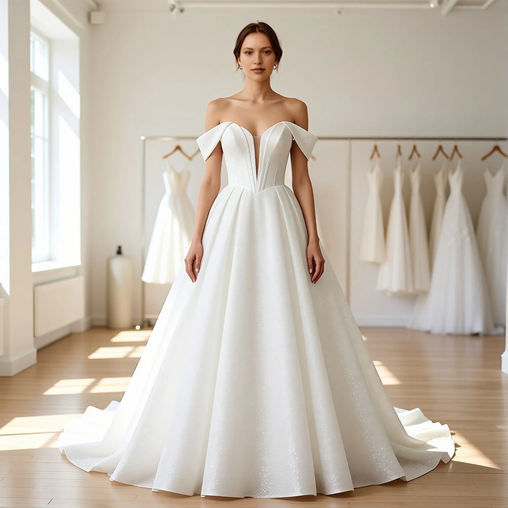 Romantic Tulle Ballgown with an off-the-shoulder neckline