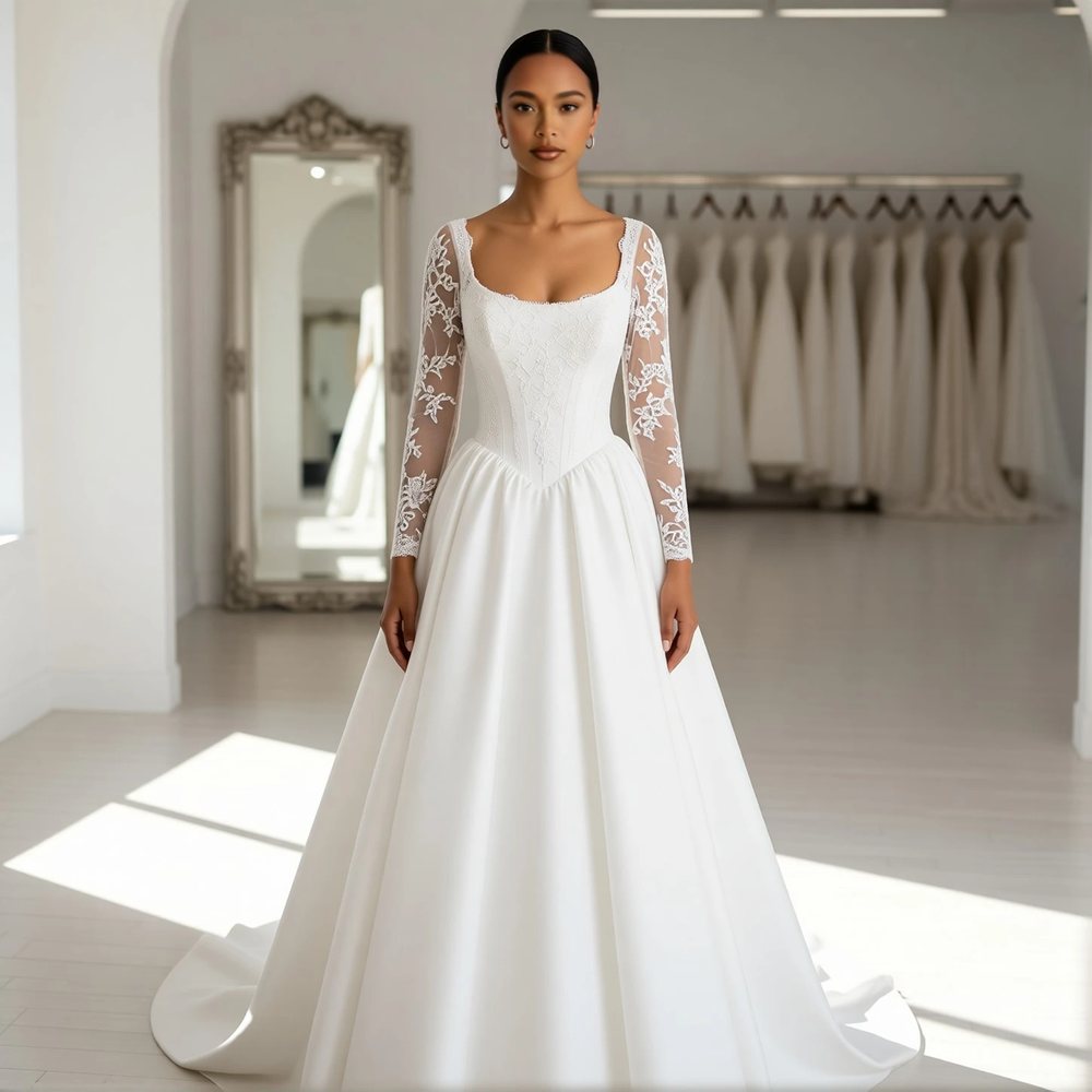 Vintage Lace Ballgown with a bateau neckline