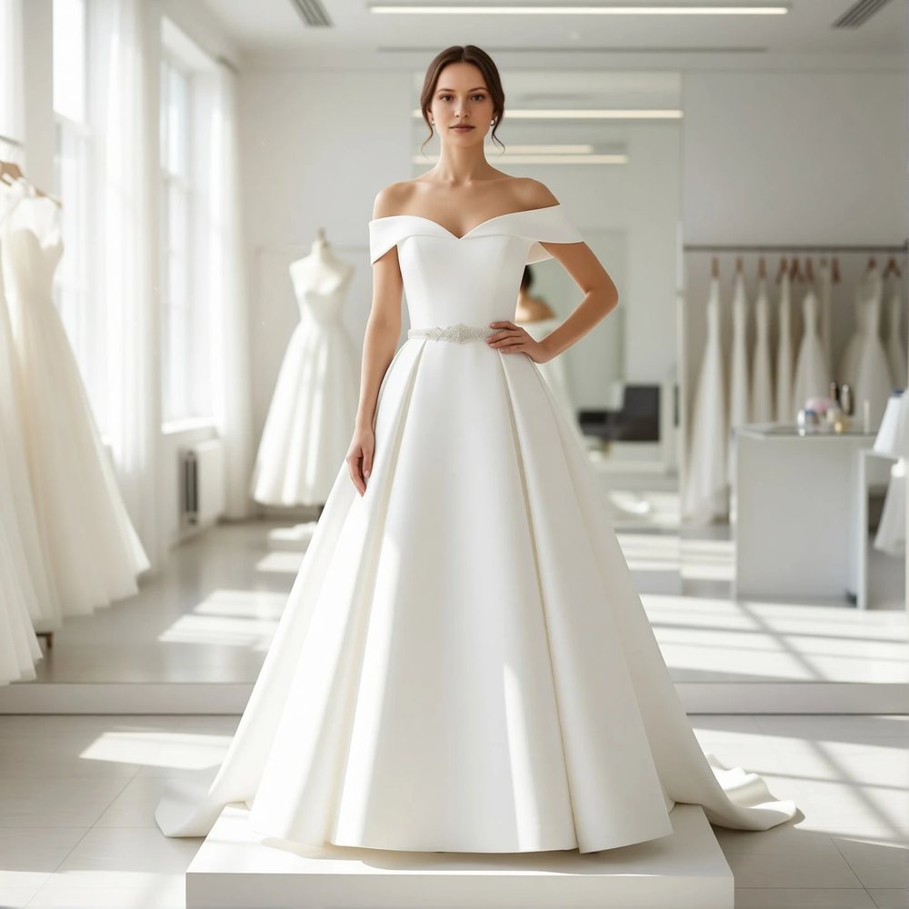 Classic Mikado Ballgown with an off-the-shoulder neckline