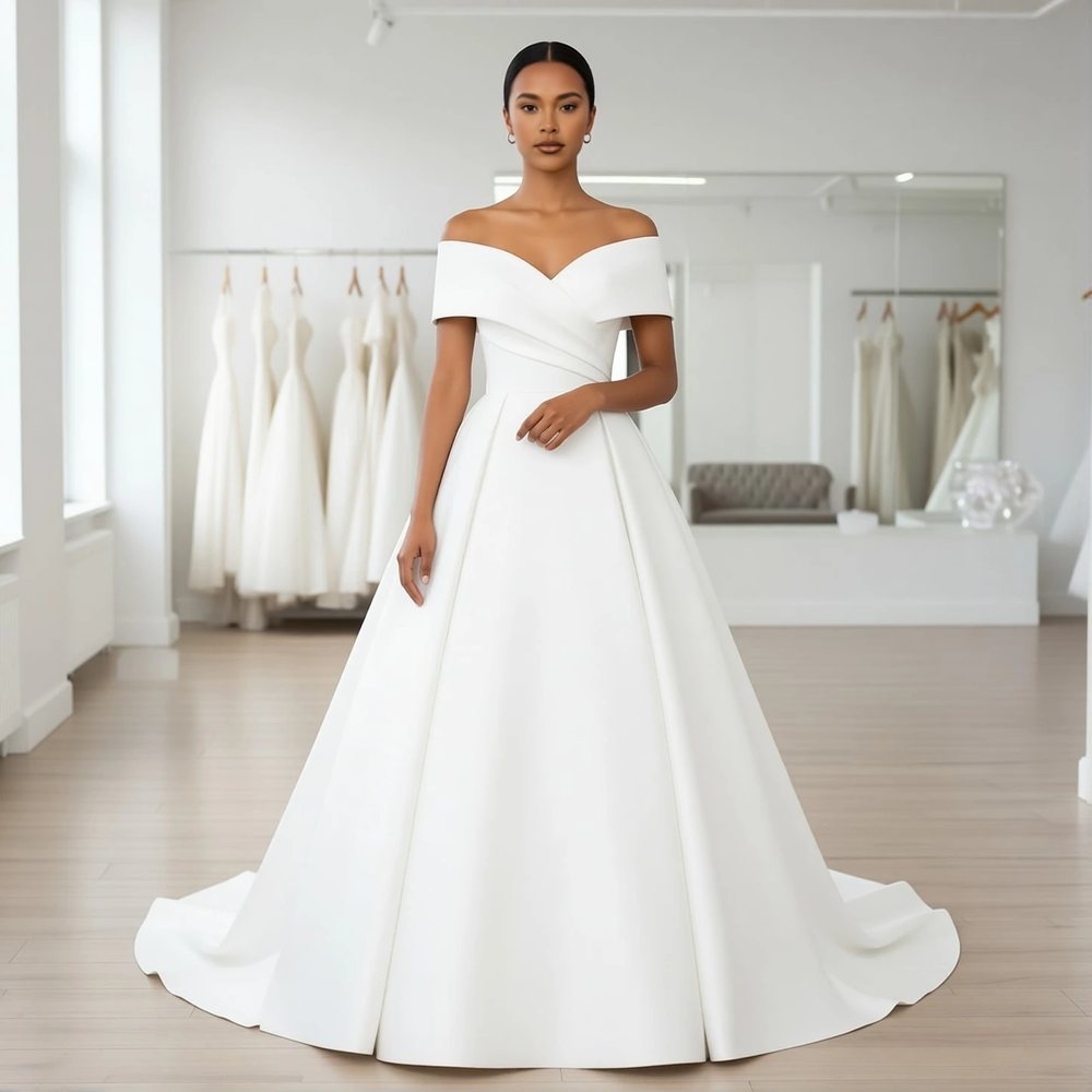 Classic Mikado Ballgown with an off-the-shoulder neckline