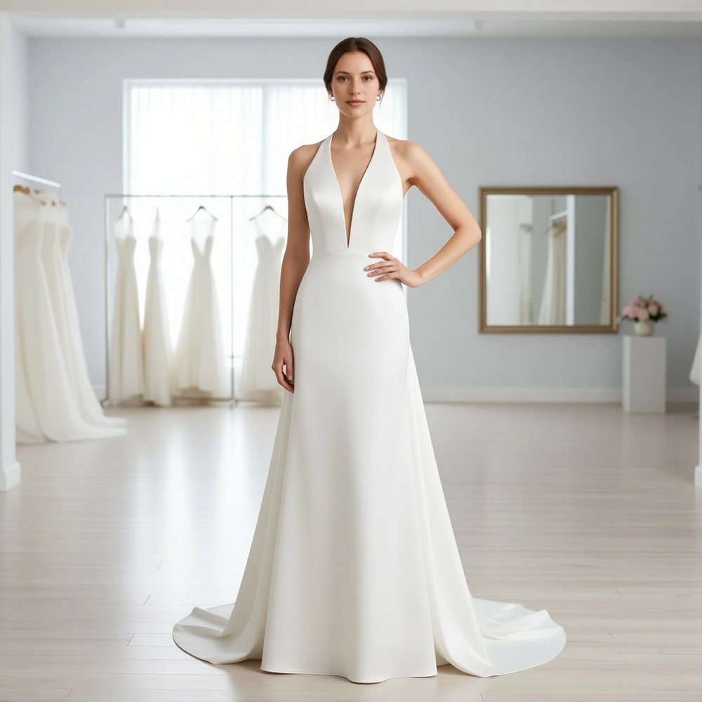 Minimalist Satin A-line with a V-neckline