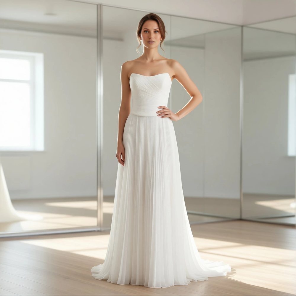 Brautkleid in A-Linie aus Chiffon, boho — Herzausschnitt