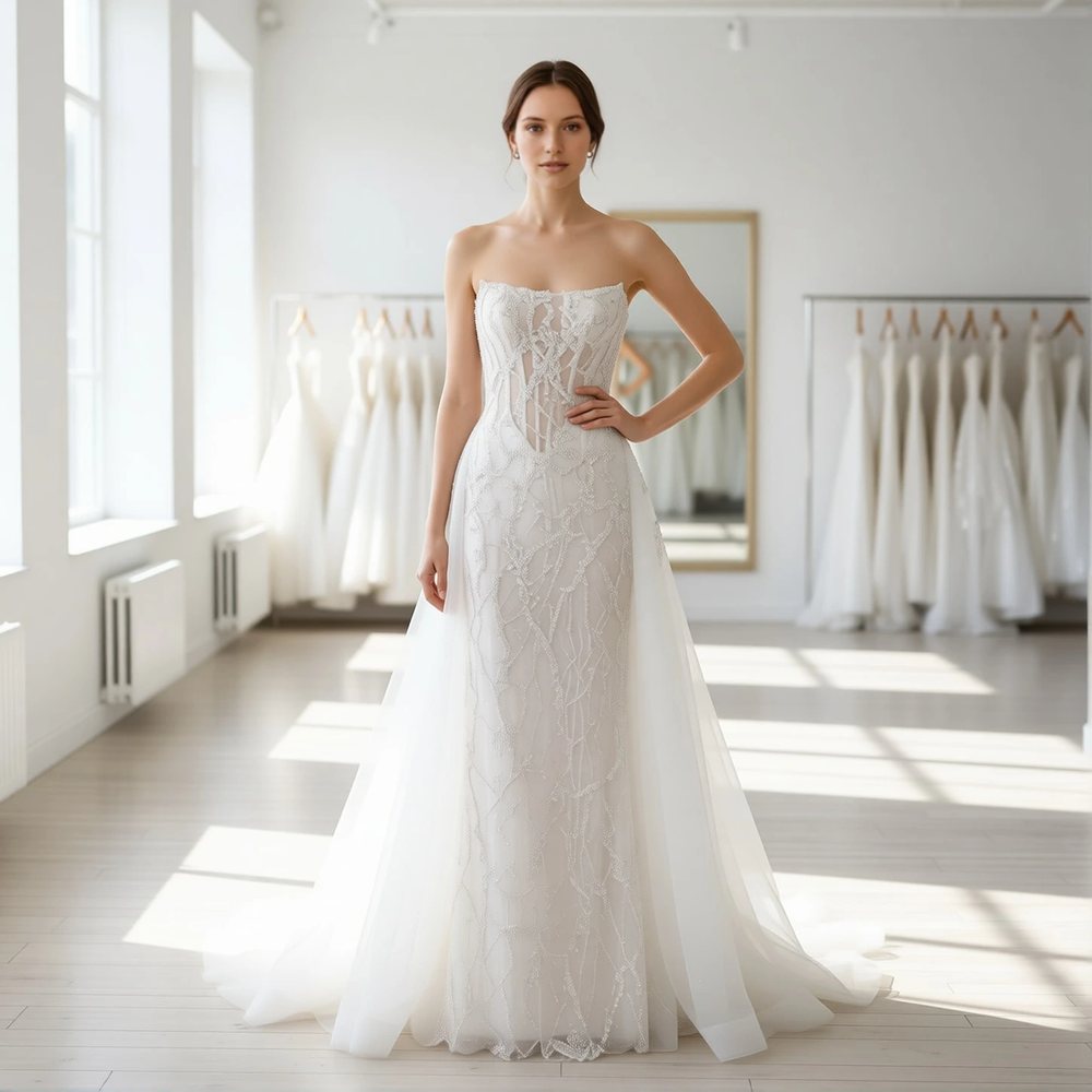 Vestido tubinho em tule, clássico — decote canoa