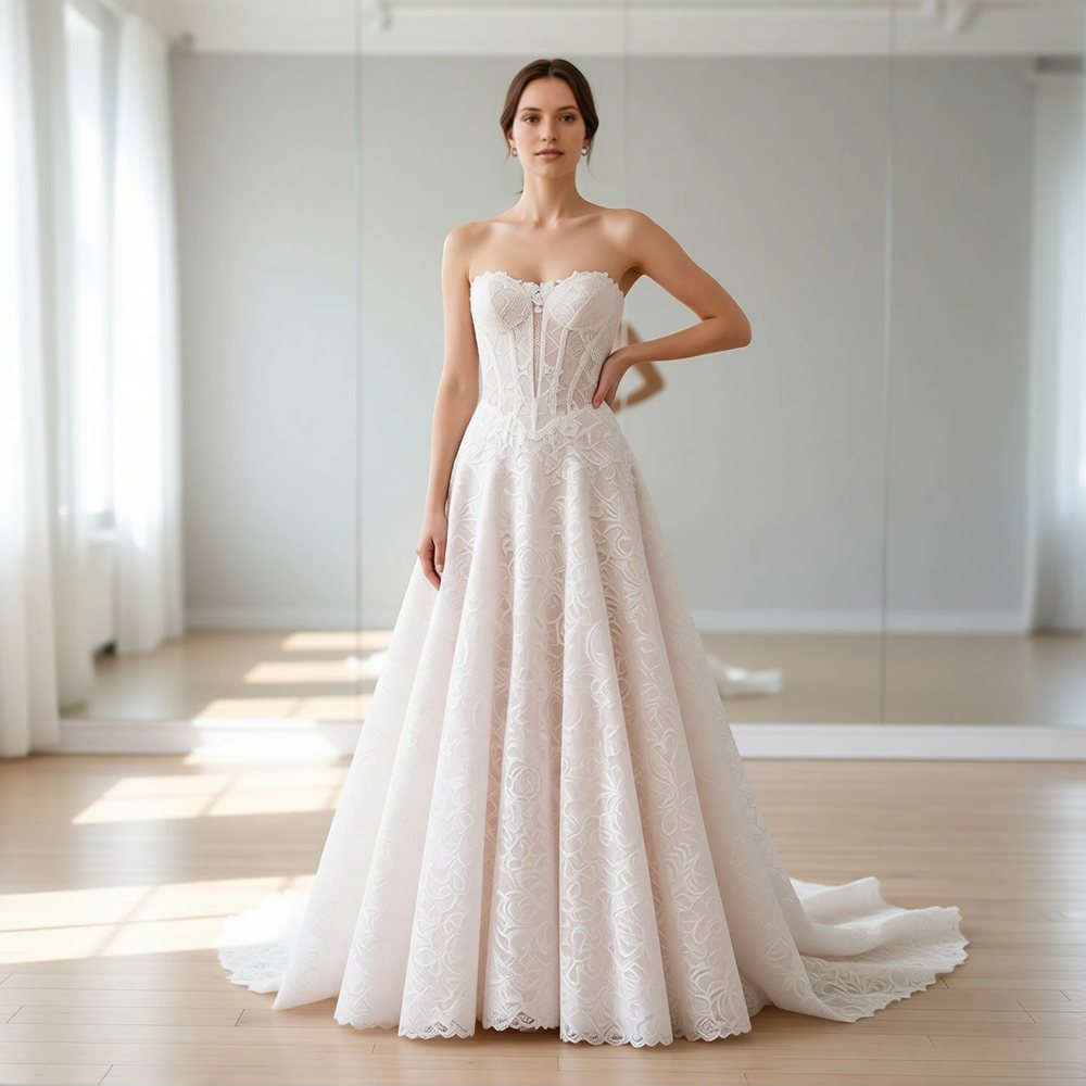 Vestido princesa em renda, vintage — decote coração
