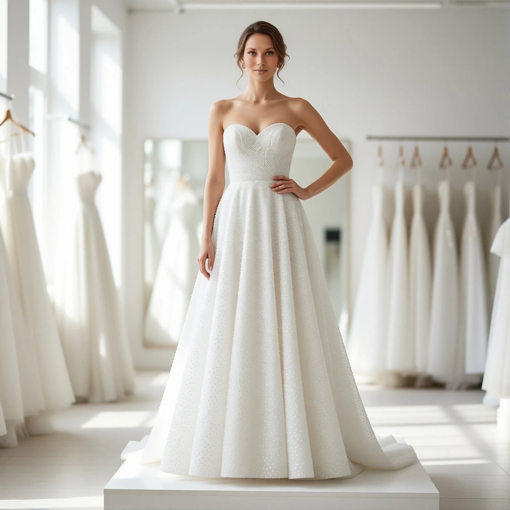 Brautkleid in A-Linie aus Tüll, romantisch — Herzausschnitt