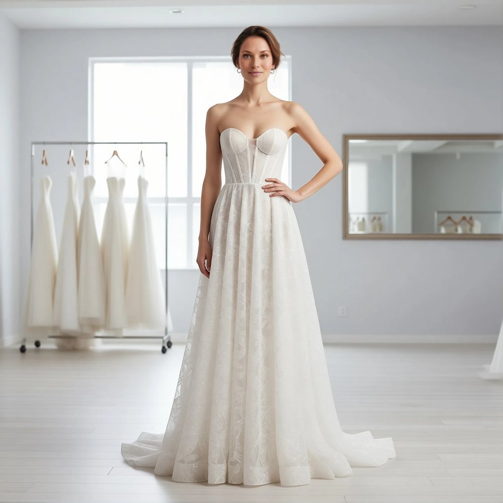 Brautkleid in A-Linie aus Tüll, romantisch — Herzausschnitt