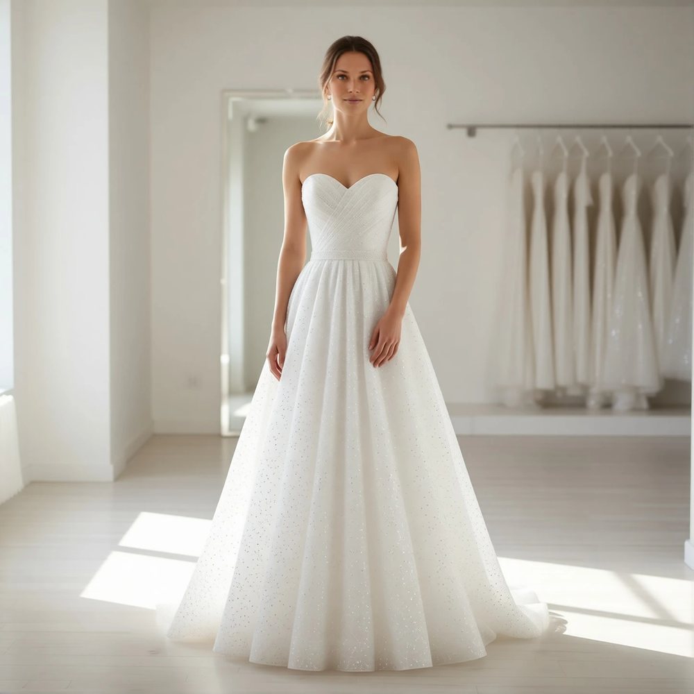 Brautkleid in Prinzessin aus Tüll, romantisch — Herzausschnitt