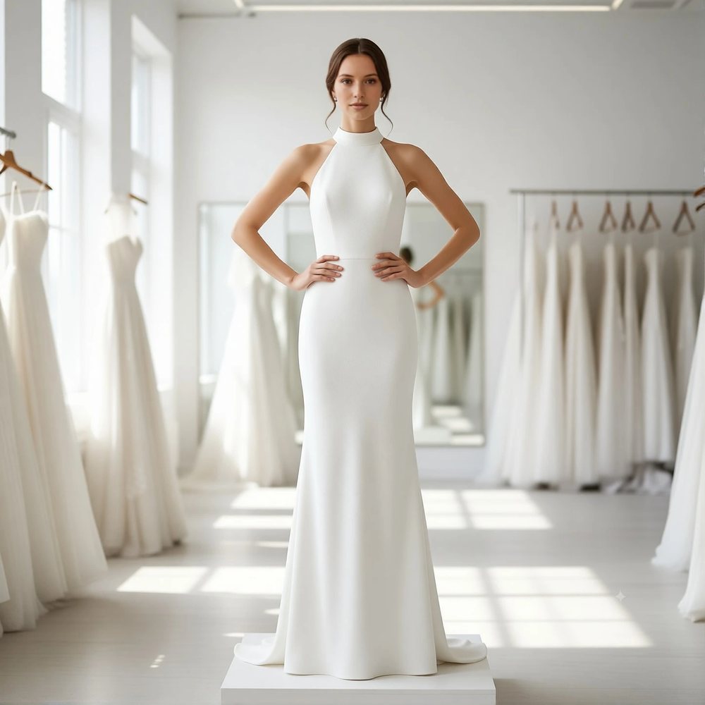 Minimalist Krep Balık kesim — Halter yaka