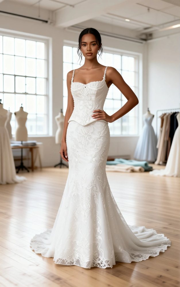 Abito a sirena in pizzo, vintage — scollo quadrato