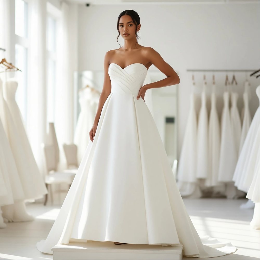 Vestido princesa em mikado, clássico — decote coração