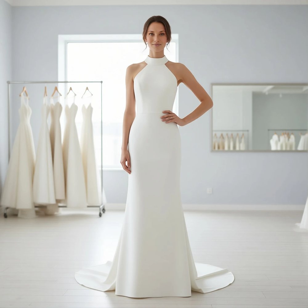 Minimalist Krep Düz kesim — Halter yaka