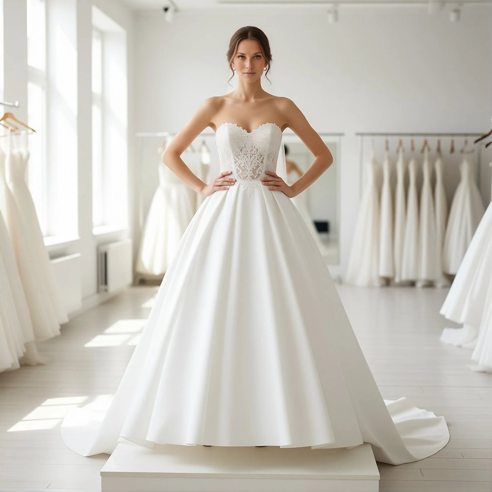 Brautkleid in Prinzessin aus Organza, romantisch — Karree-Ausschnitt