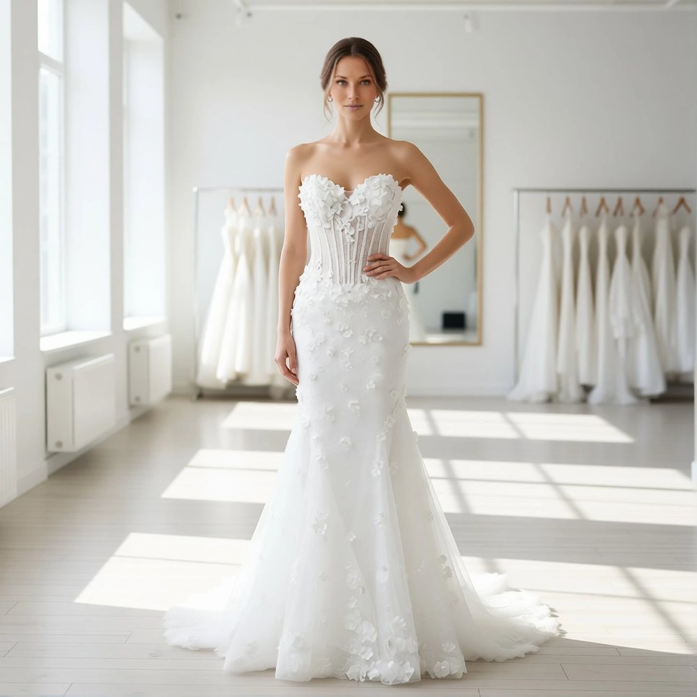 Brautkleid in Meerjungfrau aus Tüll, romantisch — Herzausschnitt