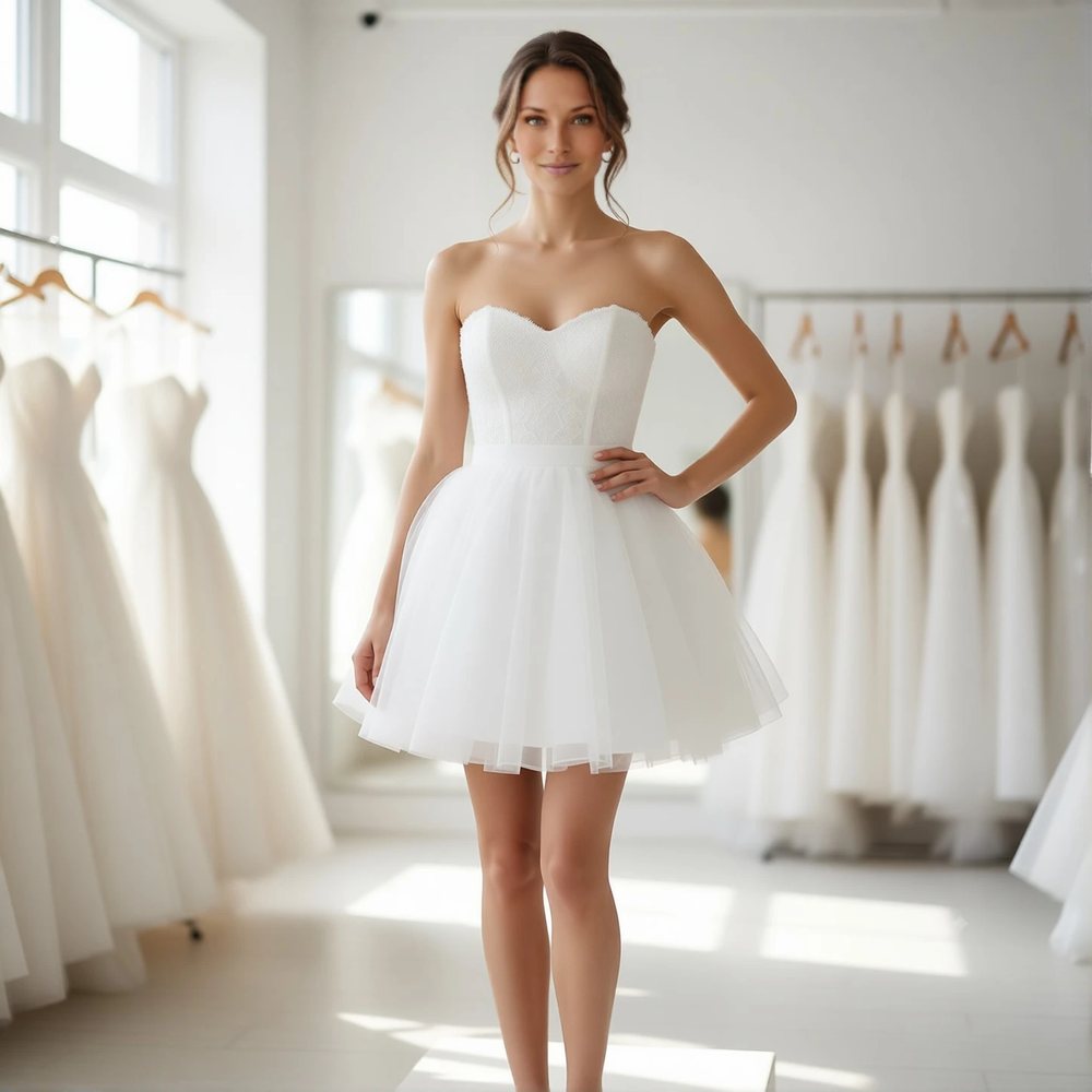 Abito a principessa in tulle mini, romantico — scollo a cuore