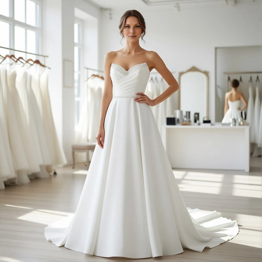 A bride in a classic organza A-line gown