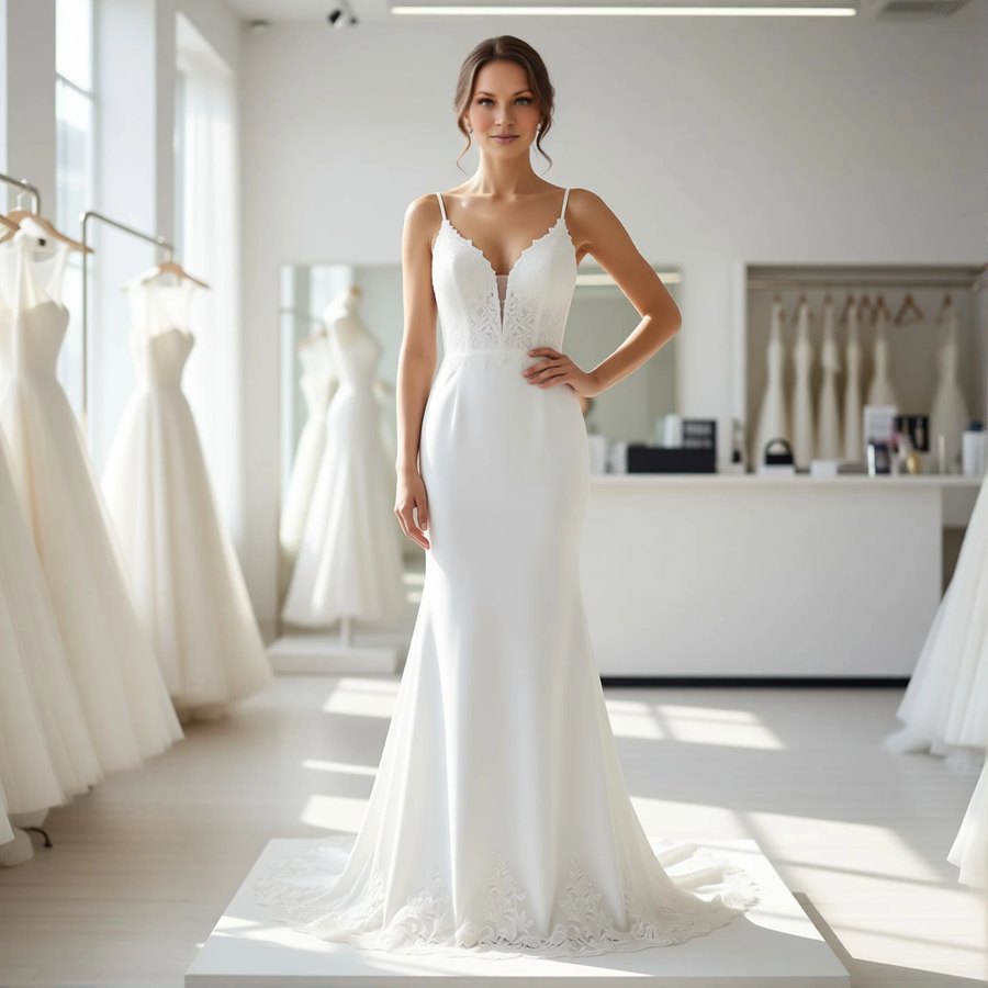 Minimalist crepe mermaid with a V-neckline