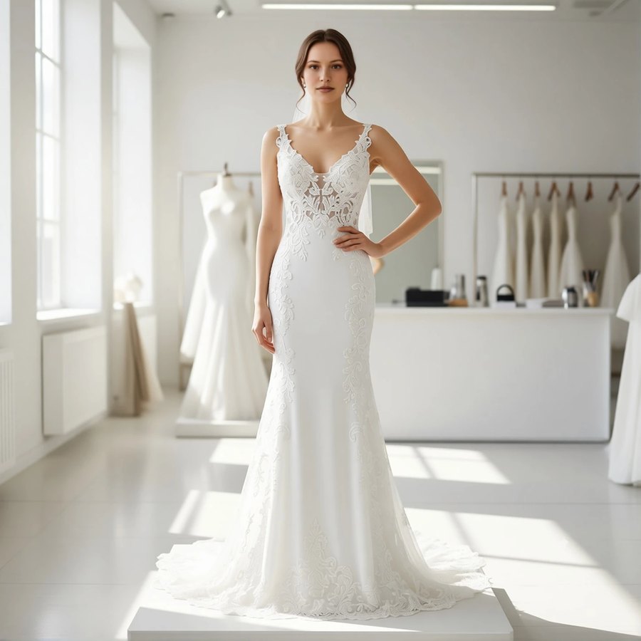 Bohemian lace mermaid with a V-neckline