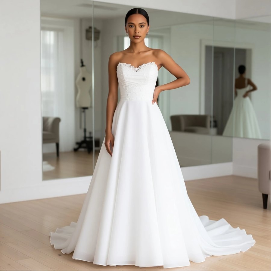 Classic organza ballgown with a sweetheart neckline