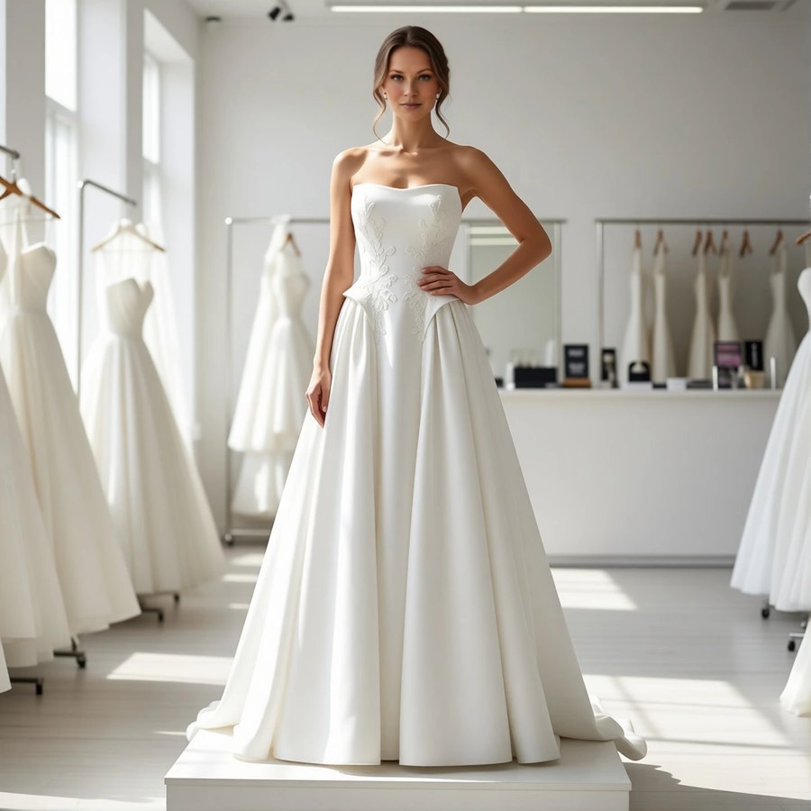 Classic mikado ballgown with an illusion neckline