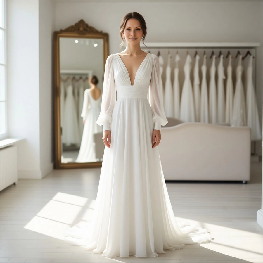 Bohemian chiffon A-line with a V-neckline