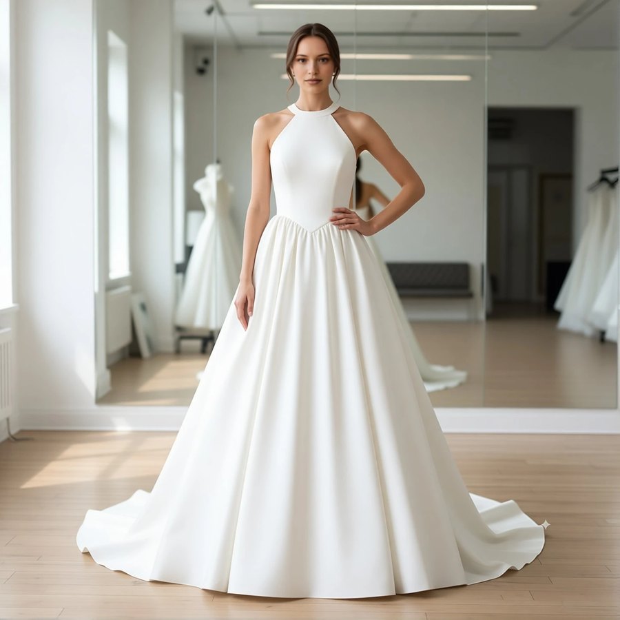 Classic mikado ballgown with a halter neckline