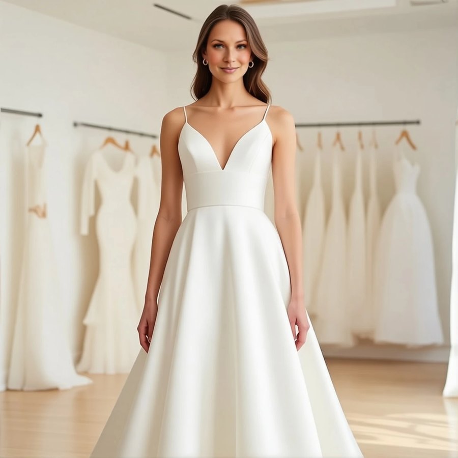 Minimalist mikado A-line with a V-neckline